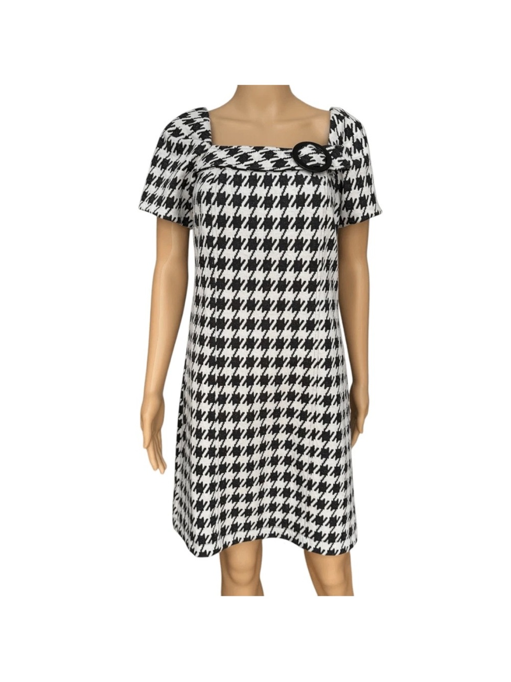 CHRIS McLauglin Black and White Houndstooth Knee-Length Dress size 14